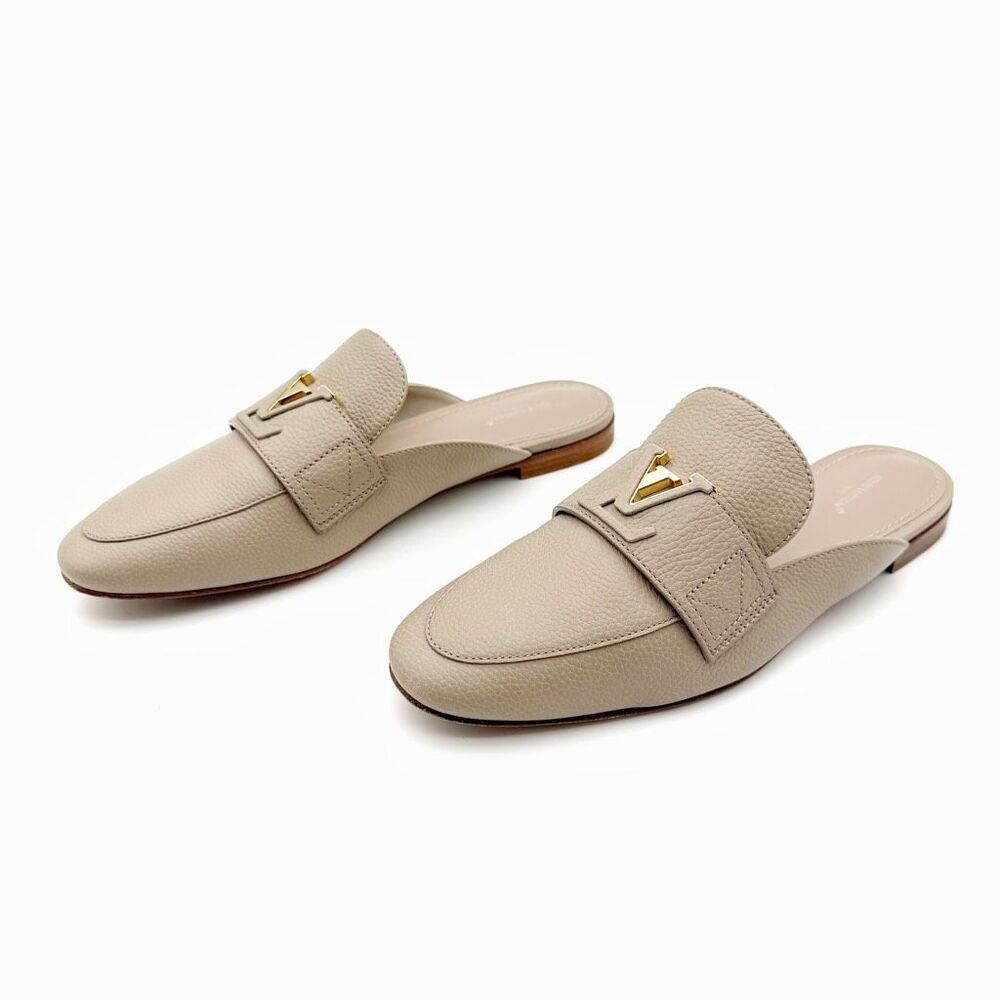 LOUIS VUITTON Mare Open Back Loafers Size 39 US 8.5 LV Logo Flat Mules Slide